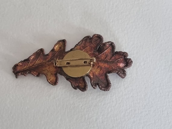 Leaf Brooch Oak Tree Bronzed Metal Iridescent Vin… - image 6