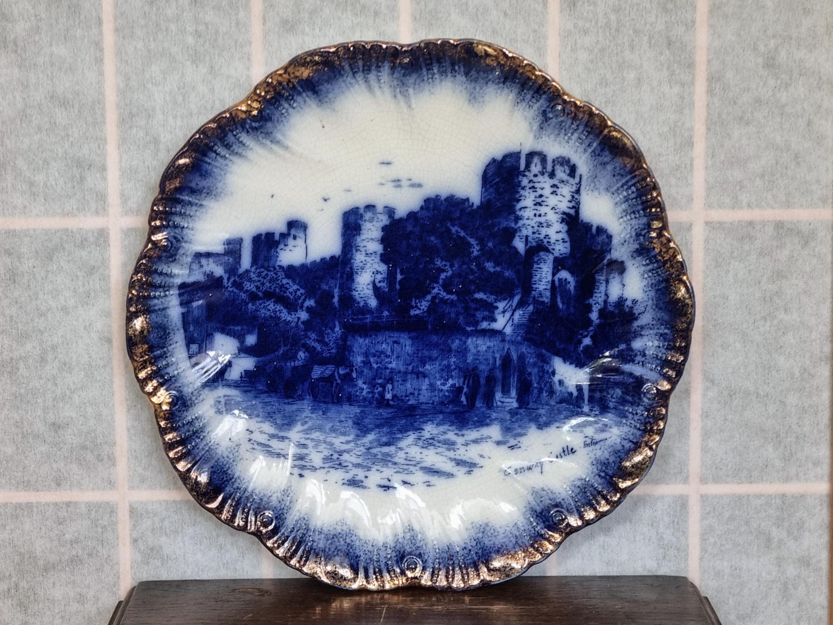 Flow Blue Conway Castle Plate | Antique Victorian Transferware