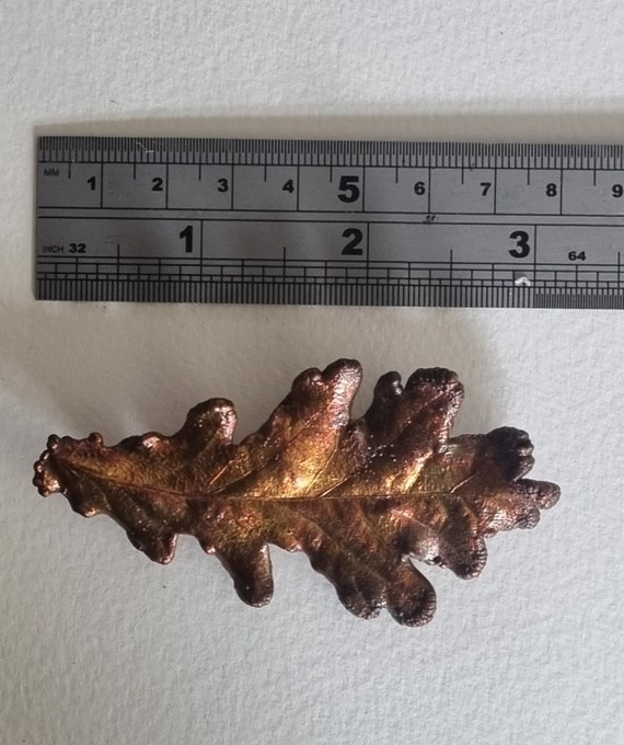 Leaf Brooch Oak Tree Bronzed Metal Iridescent Vin… - image 3