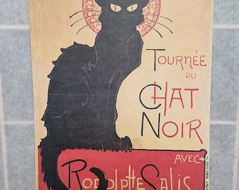 Black Cat Chat Noir Poster | Vintage French Cabaret Wall Art | Steinlen SPADEM Paris Print | Authentic Bohemian Art Deco | 22x34cm