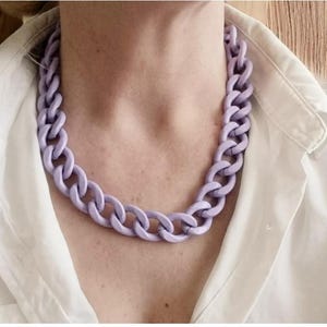 Chunky Lilac Chain Necklace | Bold Statement Purple Metal Links | Modern Fashion Jewelry | Large Contemporary Collar Design