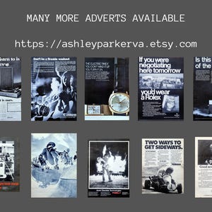May include: Collection of vintage advertisements with various themes. Includes ads for a stereo system, Canon cameras, Timex watches, Rolex watches, and a camera. The text "MANY MORE ADVERTS AVAILABLE" and a website address are also visible.