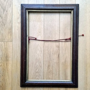 Large English Antique Oak Wood Painting Frame with Gilt Insert, Original Fixture Hardware