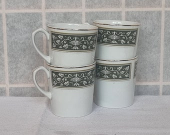 Vintage Coffee Cups Set of 4 Meakin England Green Floral Paisley