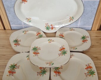 Alfred Meakin Serving Tray Plate Set Orange Art Deco