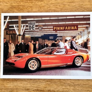 Lamborghini Miura P400 GT Launch Photo Postcard, Italy 1966, Orlebar Brown Promotional Material Collectible 2000s, Racing Car Formula 1 Gift