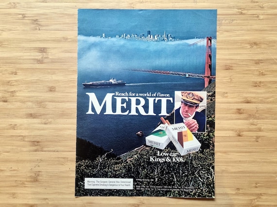 golden gate cigarettes price 1980s Merit Cigarettes Advertisement, Golden Gate Bridge San Francisco,  Retro Tobacco Ad Ephemera