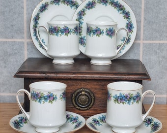 Vintage Bone China Teacup Saucer, Royal Standard Floral Carnival Pattern, English Tea Set Piece, Blue Purple Flowers China Cup