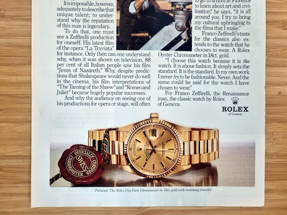 Vintage Rolex Watch Ad – Franco Zeffirelli – 1980s Luxury Print