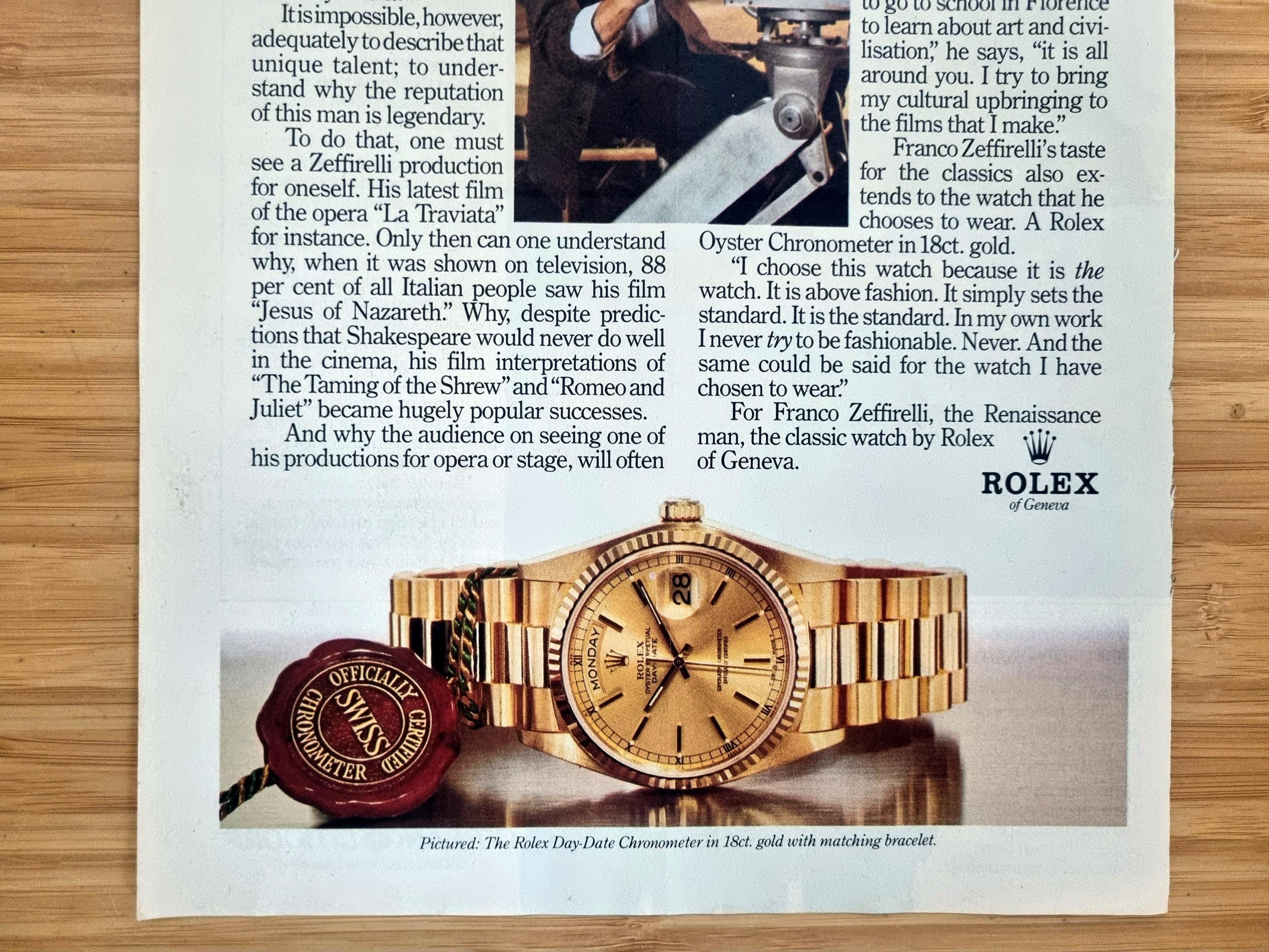 Vintage Rolex Watch Ad – Franco Zeffirelli – 1980s Luxury Print