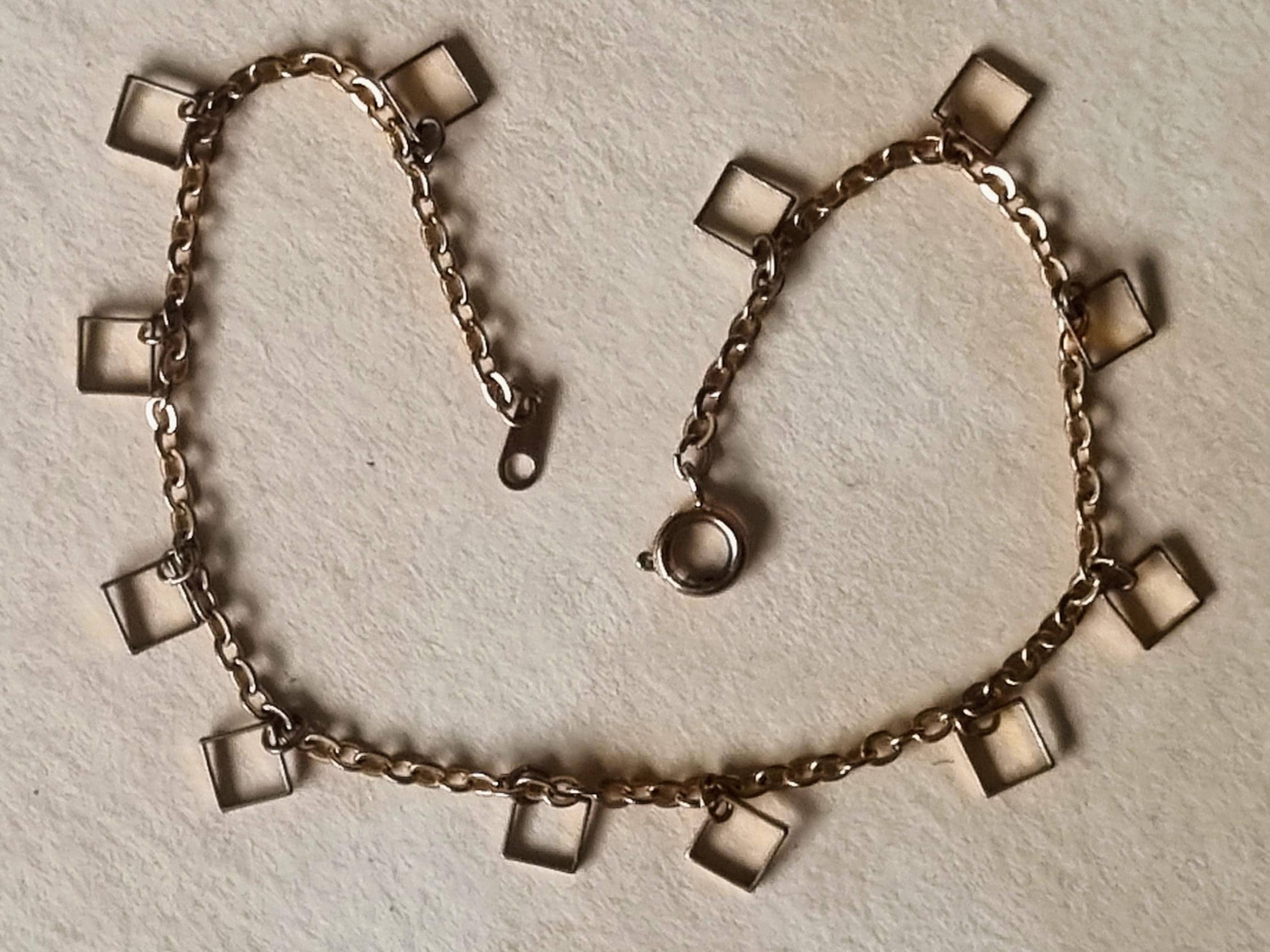 ☆関税込☆VINTAGE HOLLYWOOD★Square Bold Chain Bracelet★ Square Link Chain Bracelet, Sterling Silver Thick Men