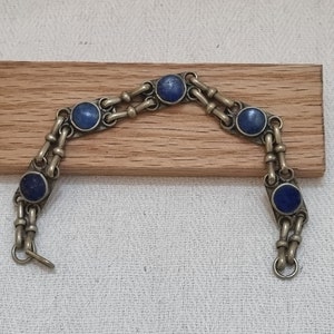 Lapis Lazuli Bracelet | Vintage Blue Stone Chain Link | Royal Navy Gemstone Jewelry | Silver Metal Clasp | Wrist Adornment