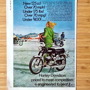 Pubblicità della motocicletta Harley-Davidson Rapido degli anni &#39;60: stampa originale della rivista