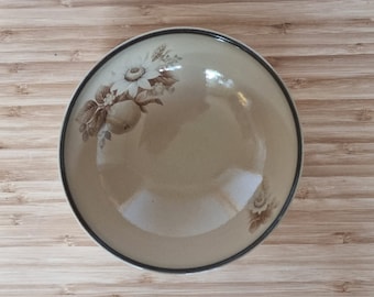 8 Vintage Bowls - English Stoneware Pottery by Denby - Memories Pattern, Light Brown with dark brown rim and floral pattern