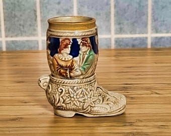 German Boot Shaped Beer Stein Vintage Ceramic Shoe Tankard