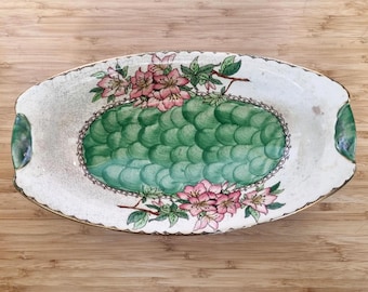 Maling Pottery Bowl 1930s | Oval Lustre Ware Dish with Pink Azalea Green Design | Vintage Newcastle England Decorative Serving Platter