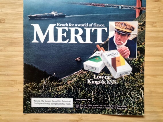 merit bay cigarettes 1980s Merit Cigarettes Advertisement, Golden Gate Bridge San Francisco,  Retro Tobacco Ad Ephemera