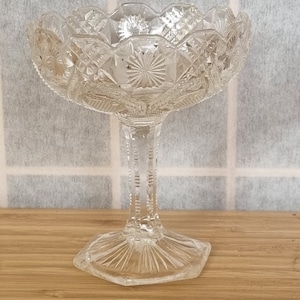 Small Compote Bowl - Vintage Pressed Glass Dish - Footed Pedestal - Elaborate - Scalloped Bowl - Dessert Berries Fruits Mousse
