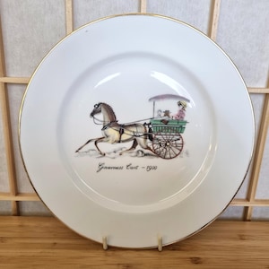 Royal Windsor Governess Wagenplatte | Englisch Fine Bone China | 1900 Pferdewagen Design | Goldrand Sammlerstück