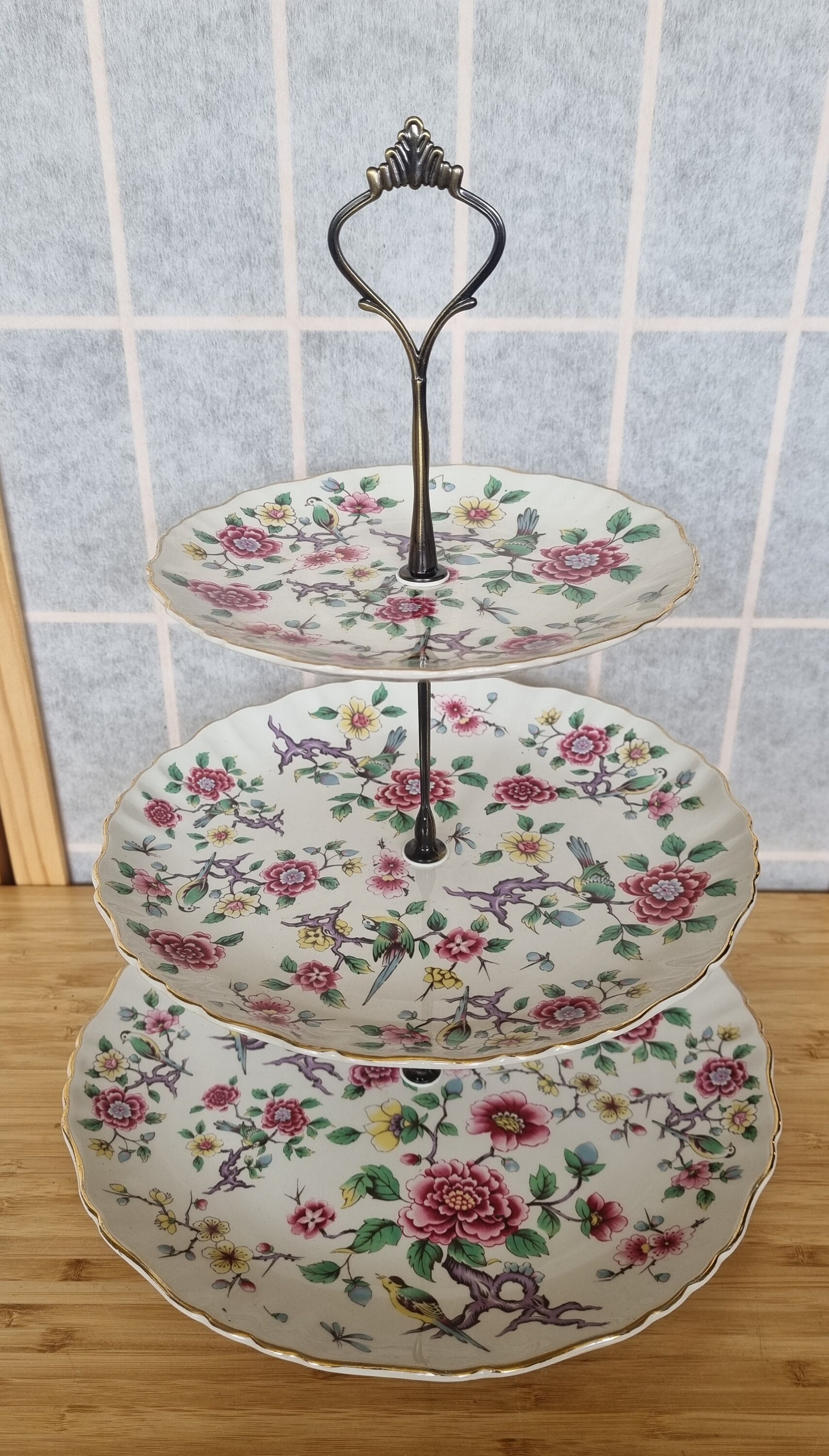 Vintage Foley Chinese Rose 3-tier Cake Stand | James Kent Bone