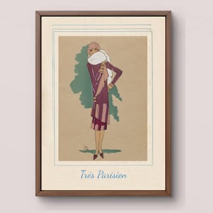 French Fashion Print Art Deco Poster, Magazine Illustration, Très Parisien, 1920s 1930s Era, Vintage Advert, Chic Woman Wall Decor A4