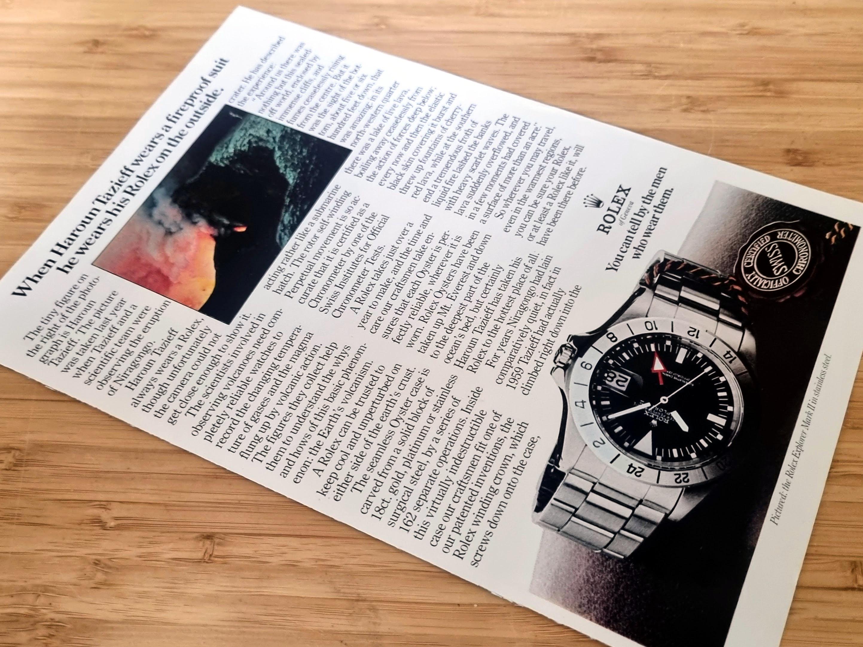 1970s Rolex, Rolex Explorer Mark II Original Print Ad, Volcano