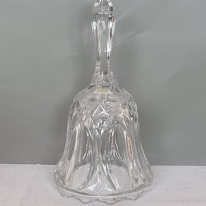 Vintage Crystal Dinner Bell | 1970s Clear Glass Hand Cut Table Bell 7 inches | English Bohemian Style Serving Bell for Dining Room Decor