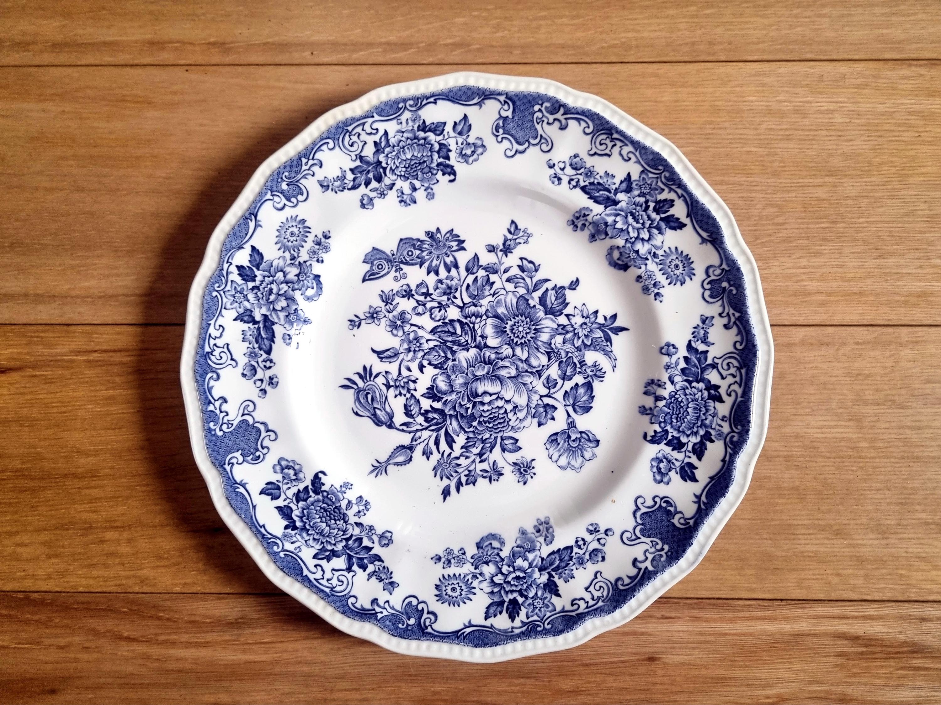 Kensington Ironstone Plate | Vintage Blue White Floral Design 
