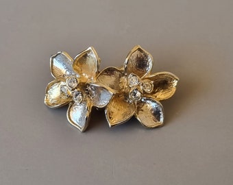 Vintage gold and silver tone flower Clip-on Earrings