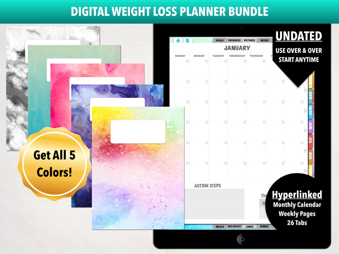 Digital Weight Loss Planner BUNDLE of 5 UNDATED Weekly Etsy