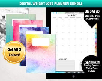 Digital Weight Loss Planner BUNDLE of 5 UNDATED Weekly | Portrait iPad Planner | Hyperlinked GoodNotes Notability Noteshelf Xodo Planner