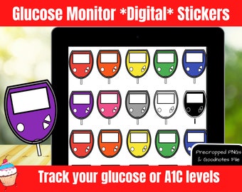 GLUCOSE MONITOR Digital Stickers for Tracking Glucose Level or A1c | iPad Planner Digital Stickers | GoodNotes, XODO Digital Stickers