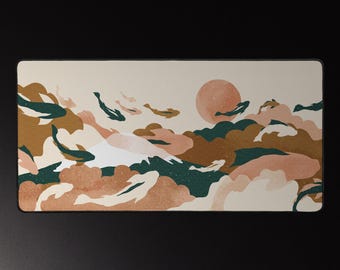 Tapis de bureau japonais Koi : tapis de souris artistique traditionnel, base antidérapante