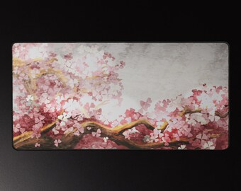 Tapis de bureau arbre Sakura : bloc de bureau gaming aquarelle rose