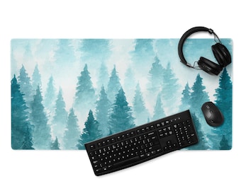 Tapis de bureau aquarelle feuilles vertes : tapis de souris antidérapant prolongé