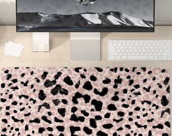 Tapis de souris et sous-main de bureau/jeu de qualité extra large en cuir imprimé léopard guépard abstrait étendu