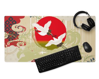Tapis de bureau grue japonaise : tapis de jeu et de bureau antidérapant prolongé