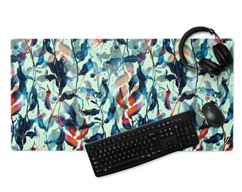 Tapis de bureau aquarelle feuilles vertes : tapis de souris gaming extensible XL antidérapant