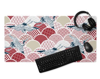 Tapis de bureau japonais Grue rouge : tapis de jeu et de bureau XL étendu