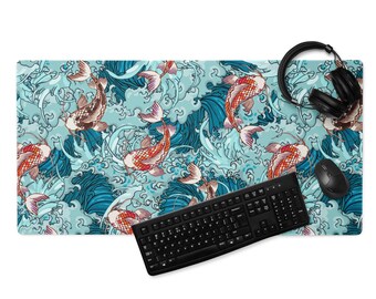 Tapis de bureau japonais poissons koi : XL antidérapant pour jeux et bureau