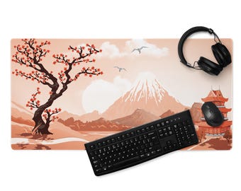 Tapis de bureau Mont Fuji : décor de temple japonais, tapis de jeu rallongé antidérapant