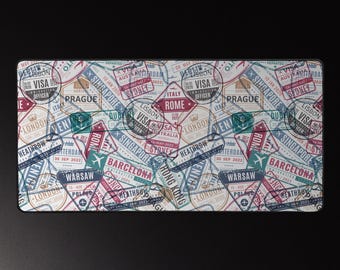 Vintage World Traveler Passport Airport Visa Timbres d'arrivée Grand tapis de souris de jeu et de bureau, tapis antidérapant durable