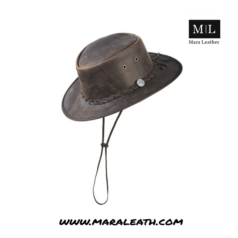 Minnetonka Ancien Chapeau Cuir Véritable Marron Qualité Cowboy Outback