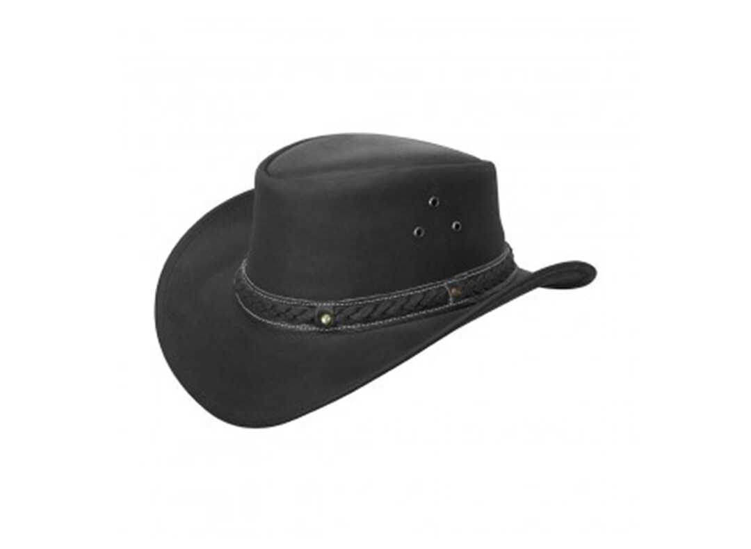 Black Leather Cowboy Hat Braided Rodeo Wide Brim Western Etsy