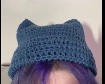 Dark Blue Cat Beanie - Etsy