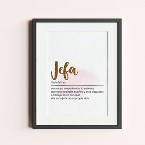 Jefa Definition Printable Wall Art | Gold Lettering & Pink Watercolor. Latina Jefa Inspired, Latina Wall Decor, Latina Home Office Decor