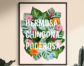 Hermosa Chingona Poderosa bloemen Spaans citaat / Mexico kunst, Latina kunst, Mexico muurkunst, Latinx kunst, Latina muurkunst, Latina kunstafdruk