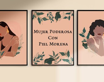 Mujer Poderosa Con Piel Morena Trio | Digital Print, Latina Art Print, Afro Latina Digital Art, Latina Wall Art, Feminist Art, Mexico Art