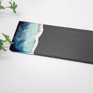 Servierplatte Ozean Schiefer mit Epoxidharz
