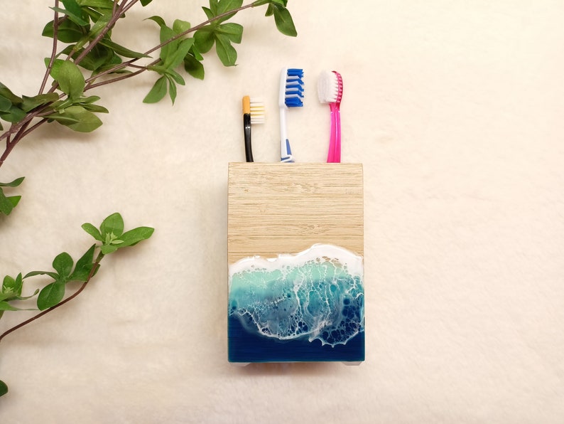 Seifenspender Zahnbürstenhalter Ozean mit Epoxidharz Zahnbürstenhalter